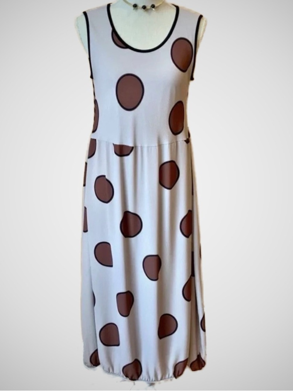 NAYA Brown Polka Dot Striped Tank Maxi Dress Bubble Hem S M